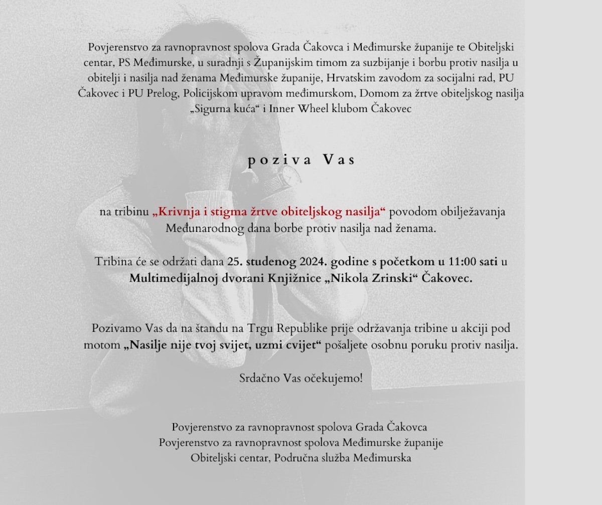 Poziv na tribinu ”Krivnja i stigma žrtve obiteljskog nasilja”
