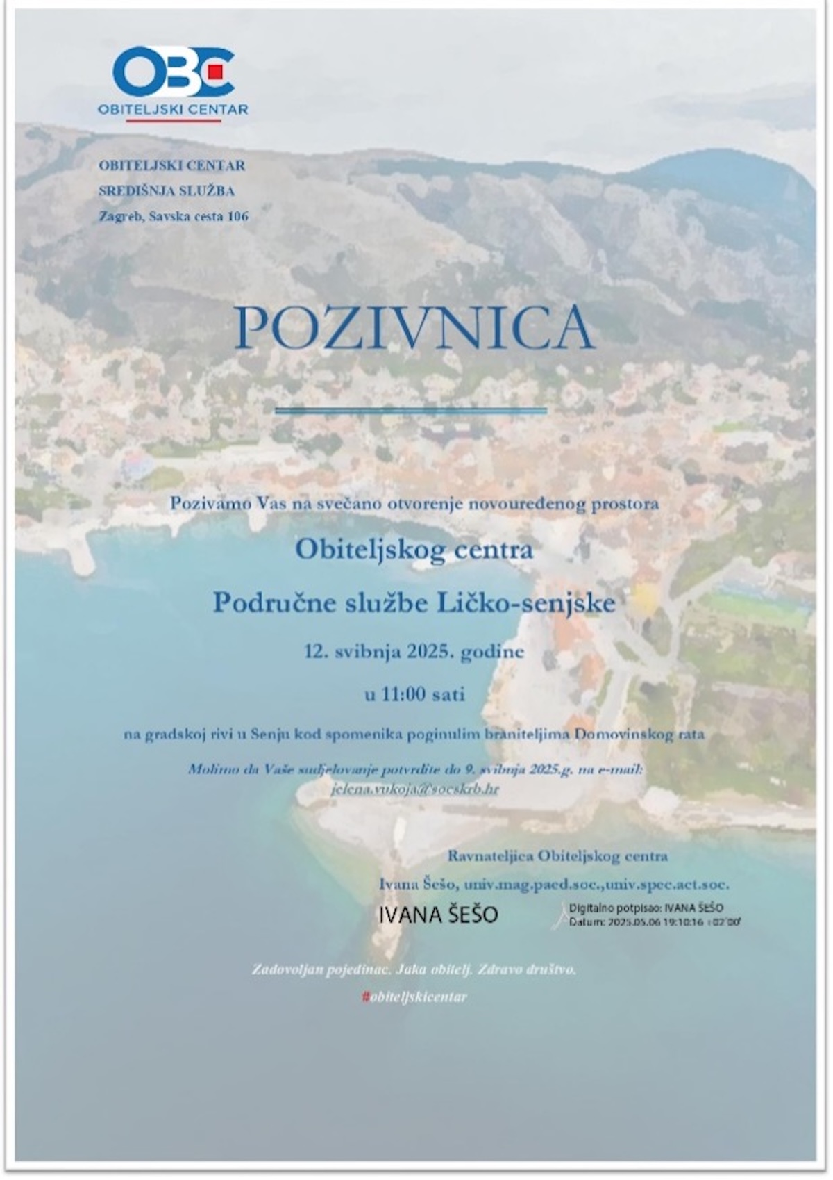 Najava svečanog otvorenja Područne službe Ličko-senjske