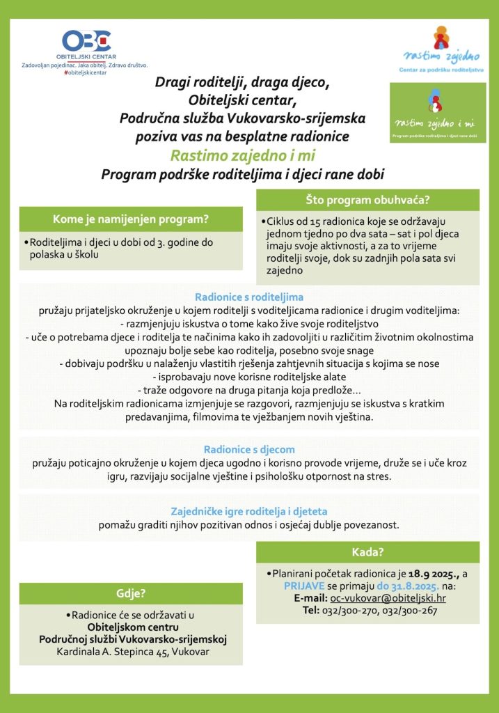 Započinje ciklus radionica za roditelje i njihovu djecu predškolske dobi „Rastimo zajedno i mi”