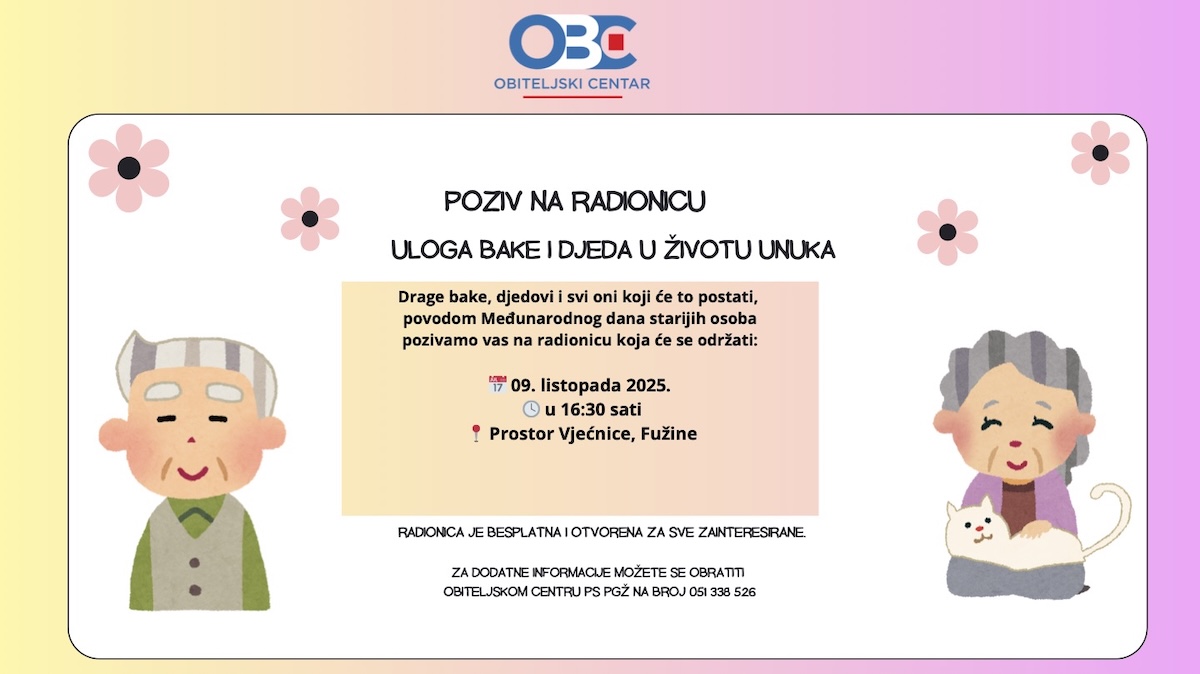 PS Primorsko-goranska održava radionicu “Uloga bake i djeca u životu unuka”