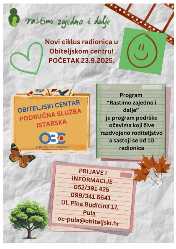 Počinje jesenski ciklus radionica Programa Rastimo zajedno i dalje u Područnoj službi Istarskoj