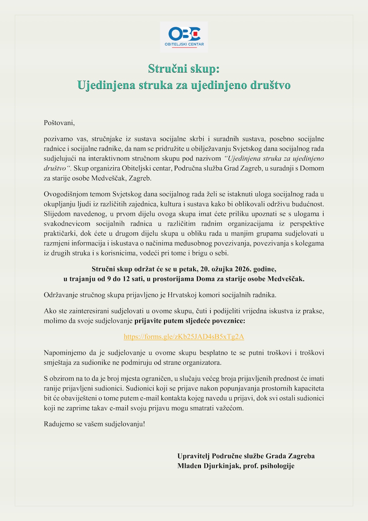 Najava stručnog skupa „Ujedinjena struka za ujedinjeno društvo“