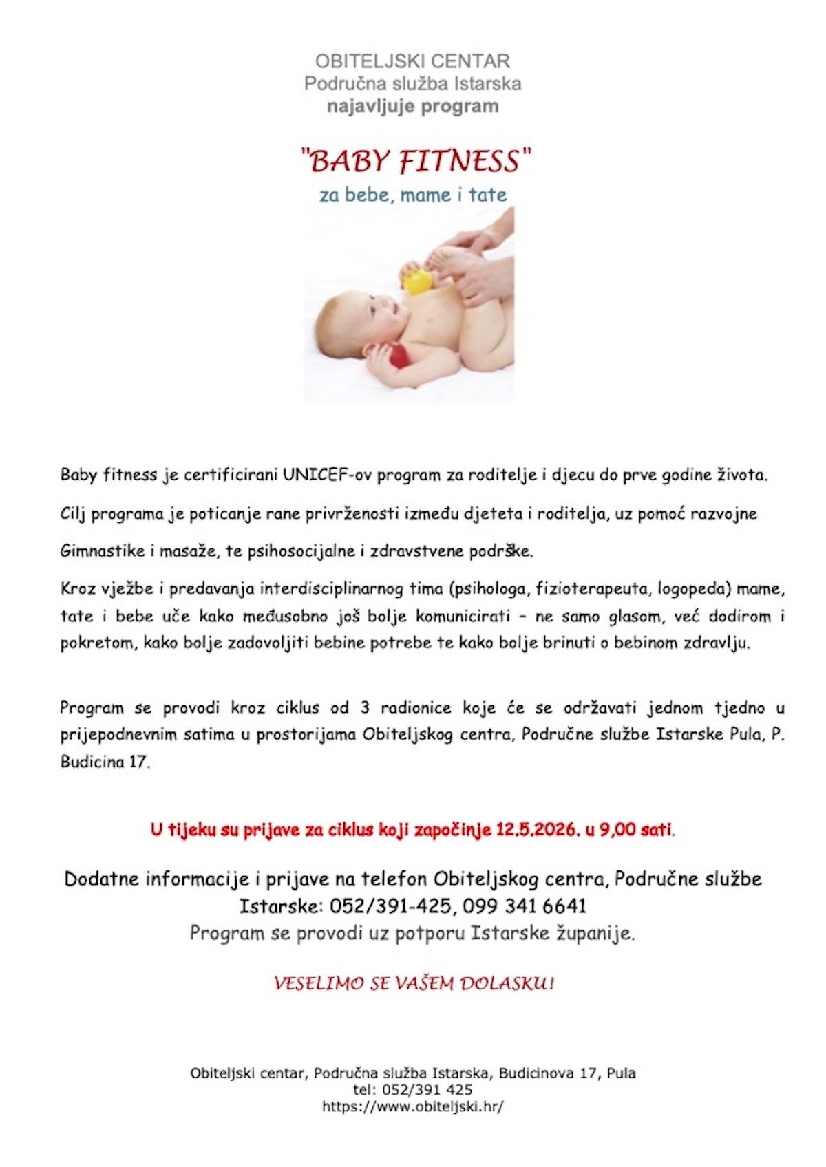 Najava programa Baby fitness
