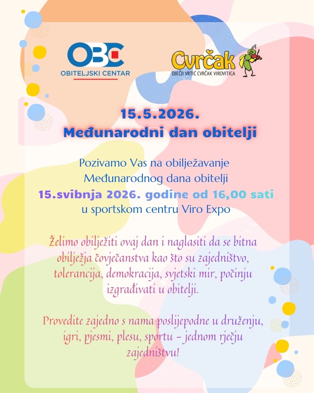 Međunarodni dan obitelji – poziv na druženje